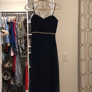 Custom navy floor length bridesmaid dress